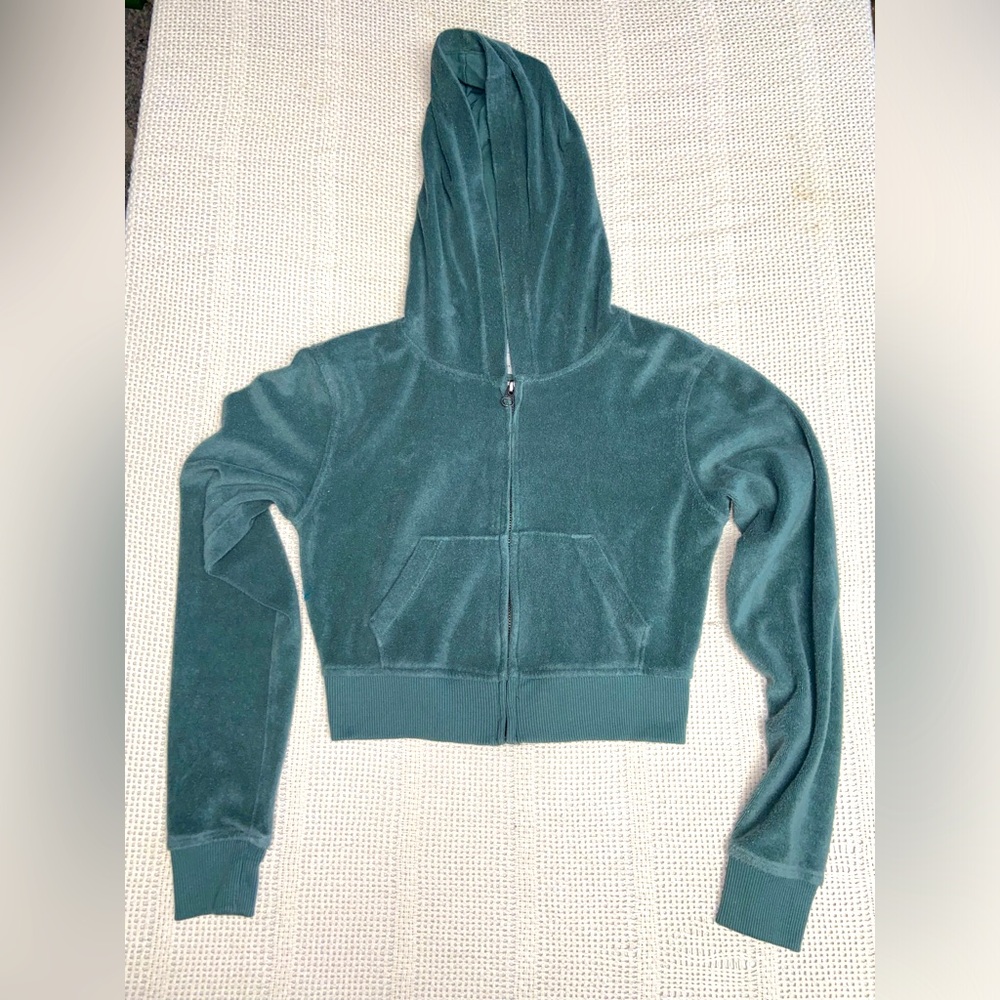 Aeropostale Teal Terrycloth Cropped Zip Up Hoodie